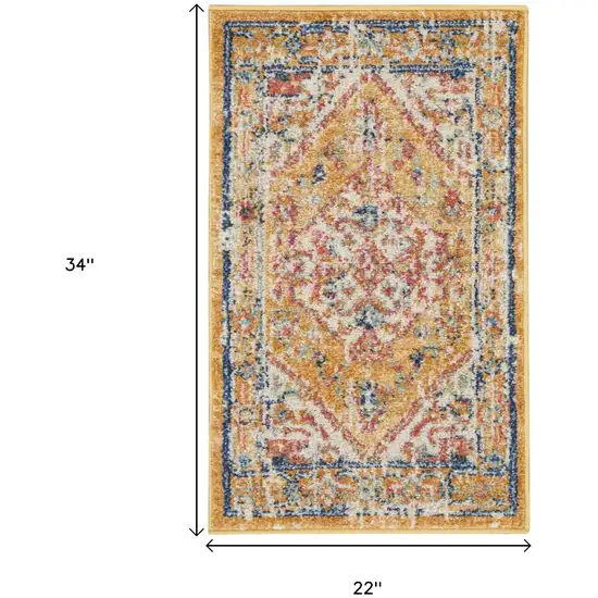 Yellow And Ivory Medallion Area Rug Photo 3