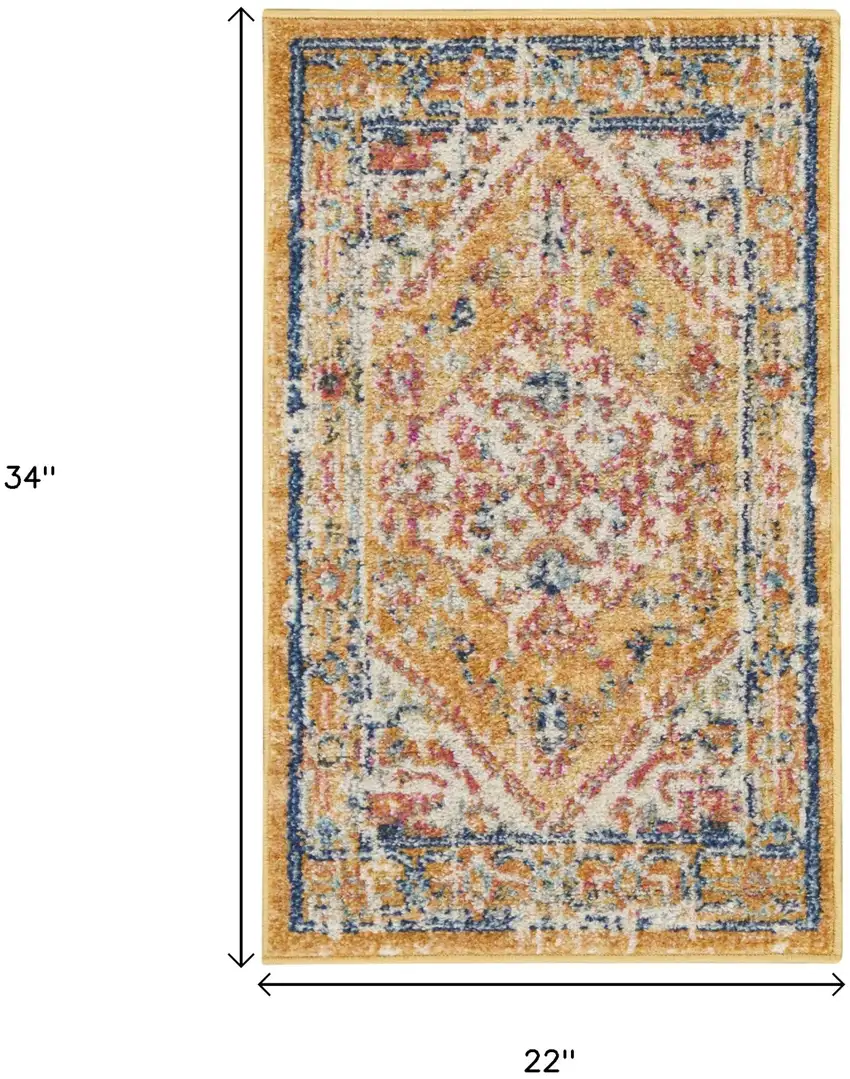 Yellow And Ivory Medallion Area Rug Photo 3