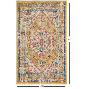 Photo of Ivory and Yellow Center Medallion Scatter Rug