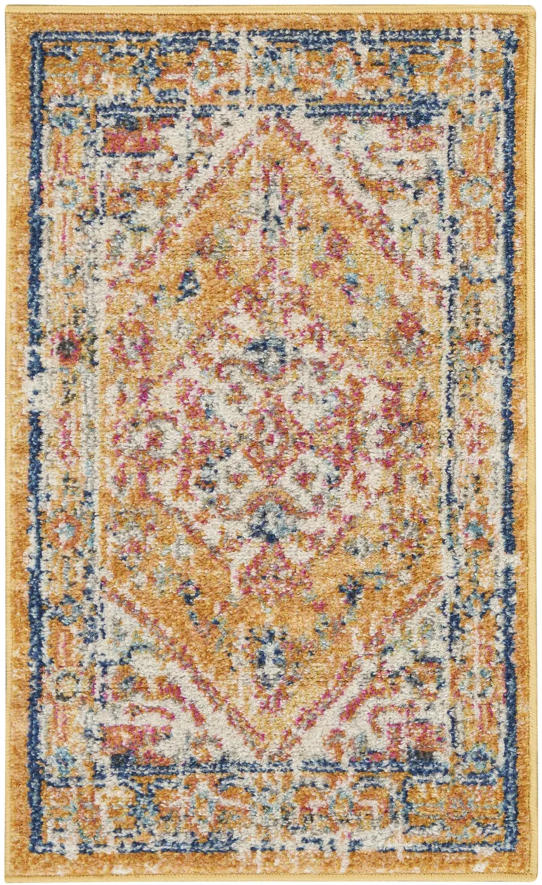 Ivory and Yellow Center Medallion Scatter Rug Photo 3