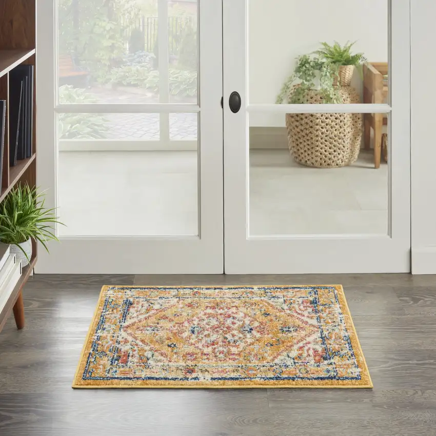 Ivory and Yellow Center Medallion Scatter Rug Photo 6