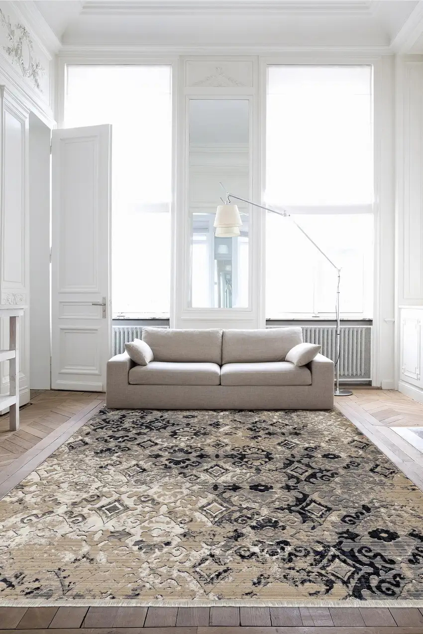 Ivory or Beige Antique Pattern Runner Rug Photo 4