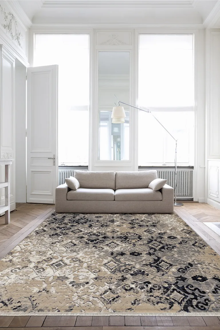 Ivory or Beige Antique Pattern Runner Rug Photo 4