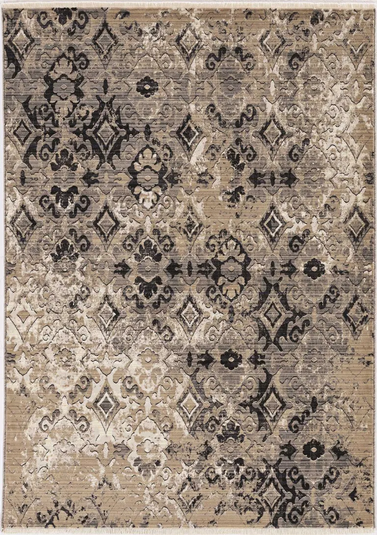 Ivory or Beige Antique Pattern Runner Rug Photo 3