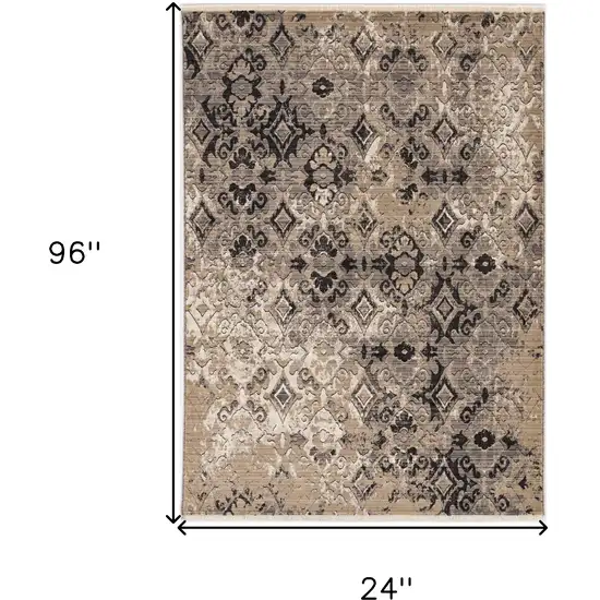 Ivory Or Beige Antique Pattern Runner Rug Photo 3