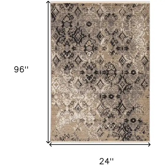 Ivory Or Beige Antique Pattern Runner Rug Photo 3
