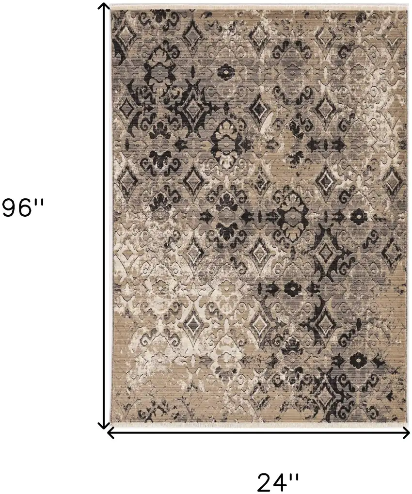 Ivory Or Beige Antique Pattern Runner Rug Photo 3
