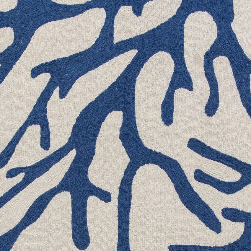Ivory and Blue Coral Hand Hooked Area Rug Photo 3