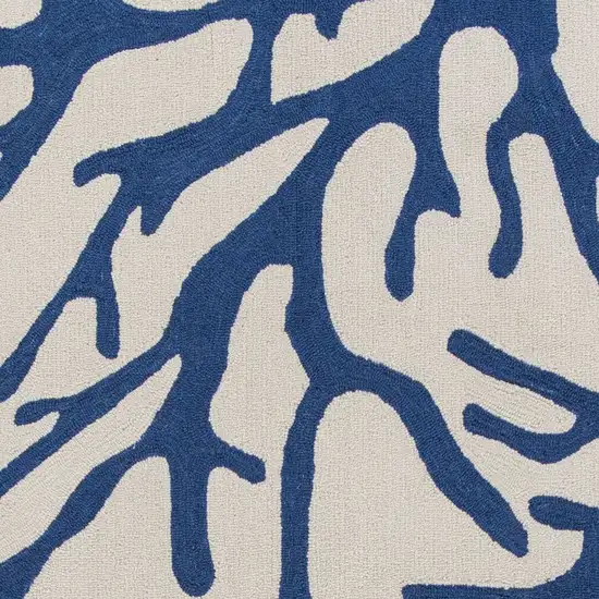 Ivory and Blue Coral Hand Hooked Area Rug Photo 3