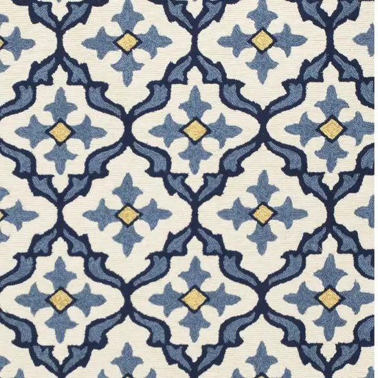 5' X 7' Ivory Or Blue Geometric Mosaic Indoor Outdoor Area Rug Photo 3