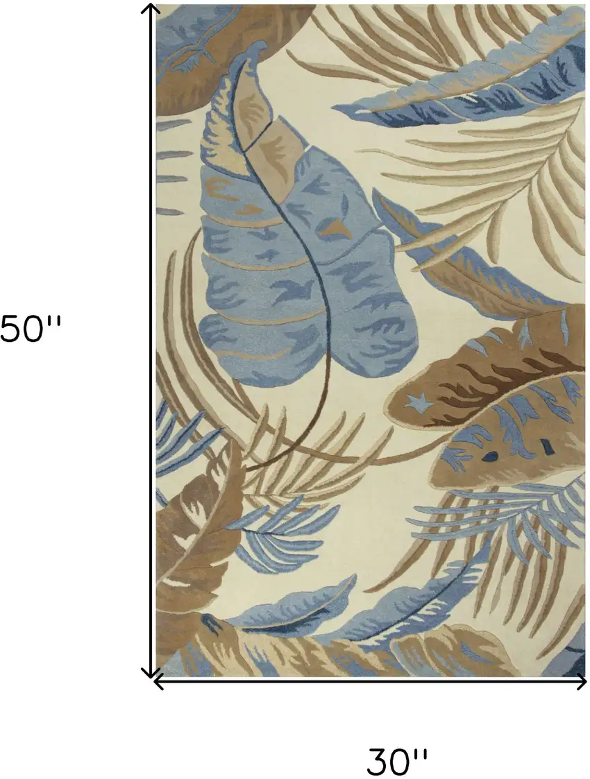 Ivory and Blue Wool Tropical Botanical Hand Tufted Area Rug Photo 8