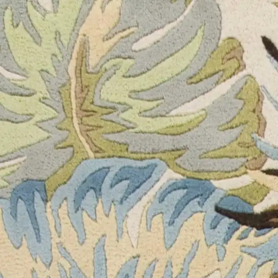 Ivory And Blue Wool Botanical Leaves Hand Tufted Area Rug Photo 3