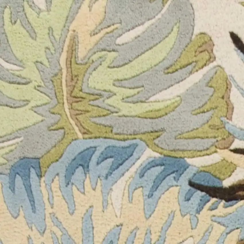 Ivory And Blue Wool Botanical Leaves Hand Tufted Area Rug Photo 3