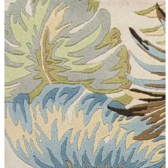 Ivory And Blue Wool Botanical Leaves Hand Tufted Area Rug Photo 4