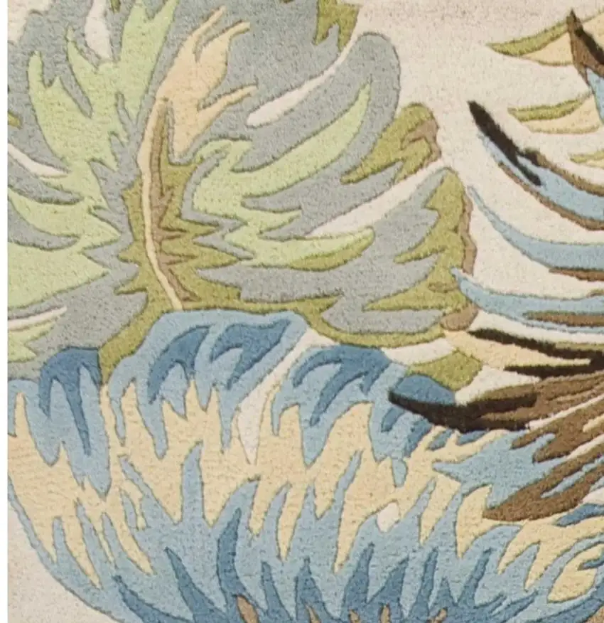 Ivory And Blue Wool Botanical Leaves Hand Tufted Area Rug Photo 4