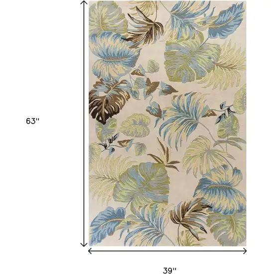 Ivory And Blue Wool Botanical Leaves Hand Tufted Area Rug Photo 9