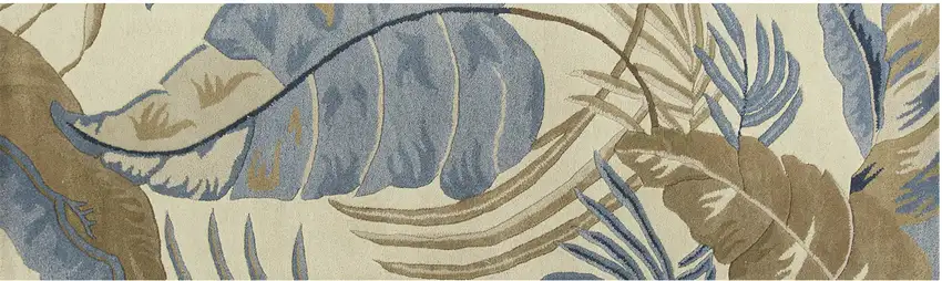 Ivory or Blue Leaves Wool Runner Rug Photo 2