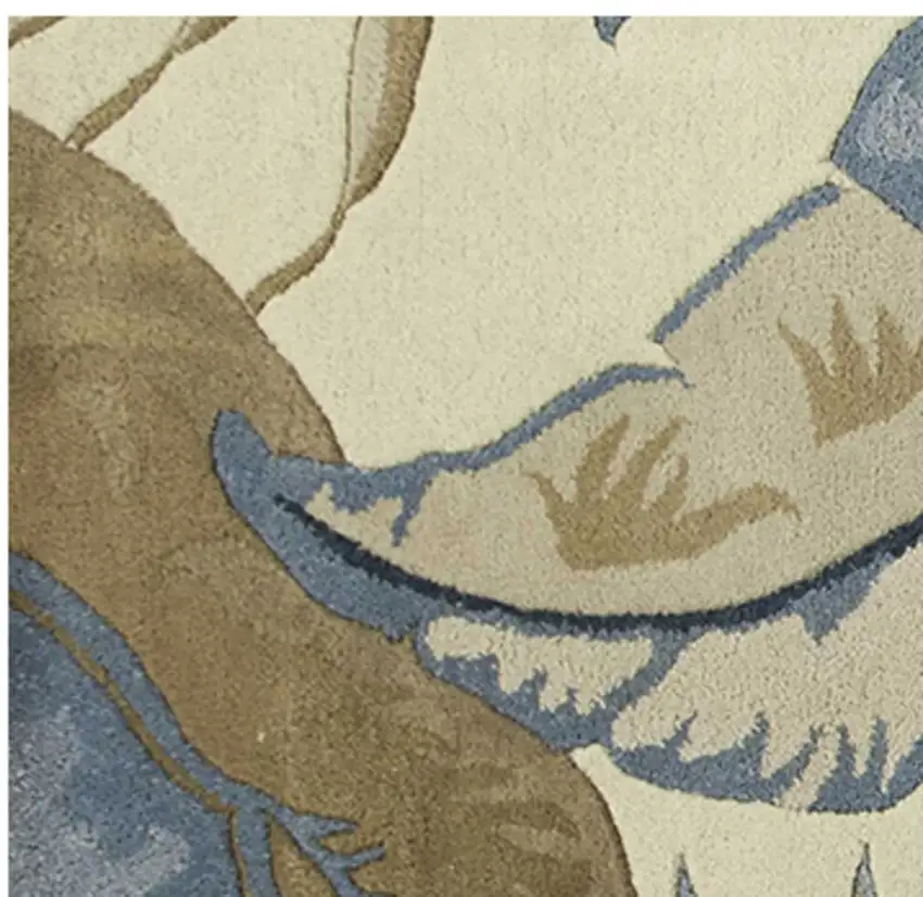 2' X 8' Ivory Or Blue Leaves Wool Runner Rug Photo 5