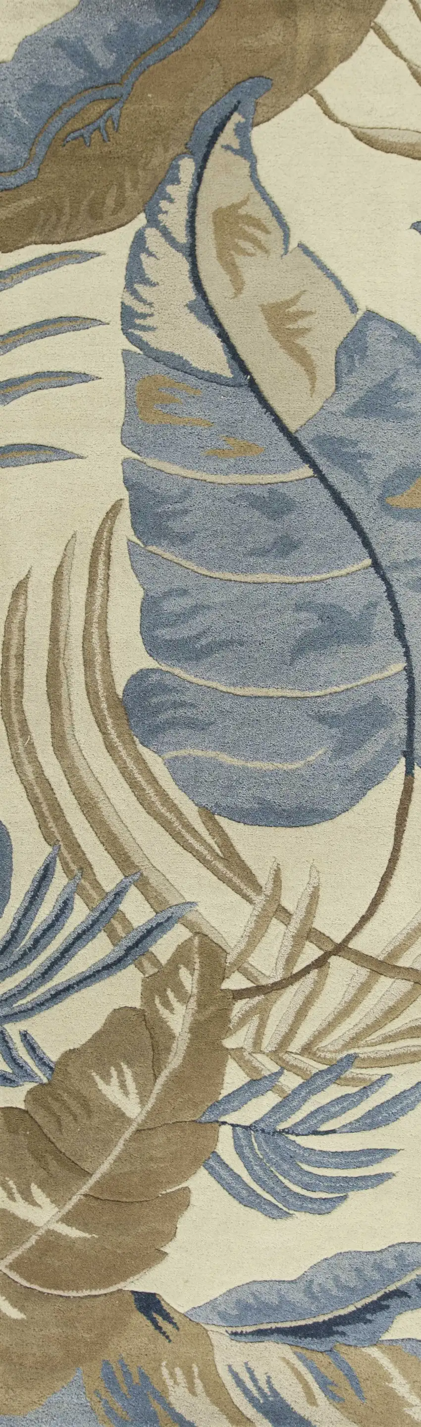 Ivory or Blue Leaves Wool Runner Rug Photo 1