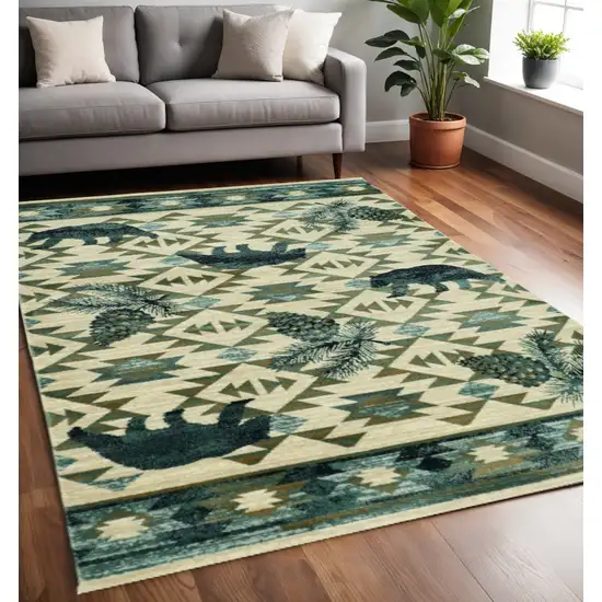 Ivory And Blue Southwestern Area Rug Photo 1