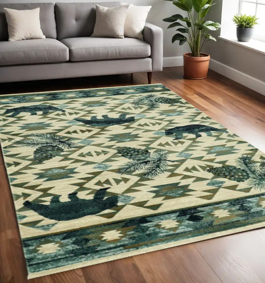 Ivory And Blue Southwestern Area Rug Photo 1