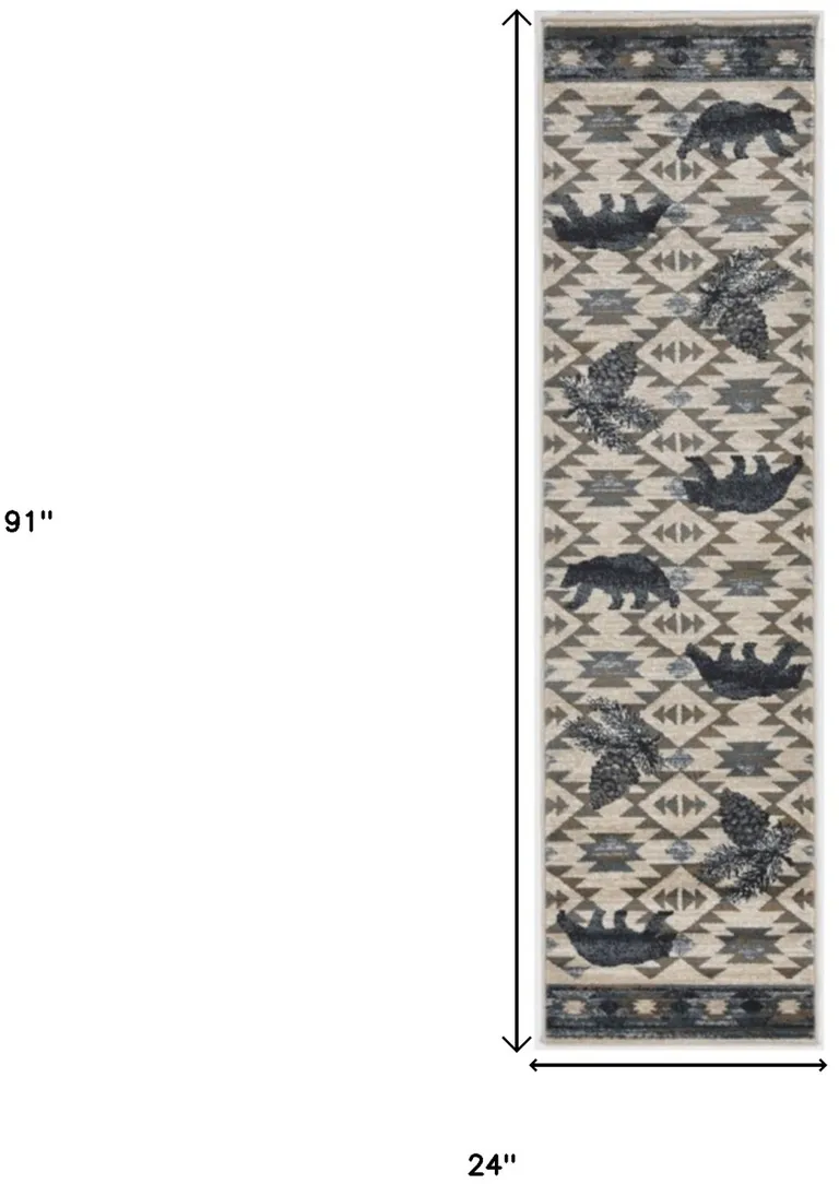 Ivory or Blue Polypropylene Runner Rug Photo 3