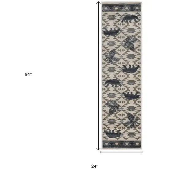2' X 7' Ivory Or Blue Polypropylene Runner Rug Photo 4