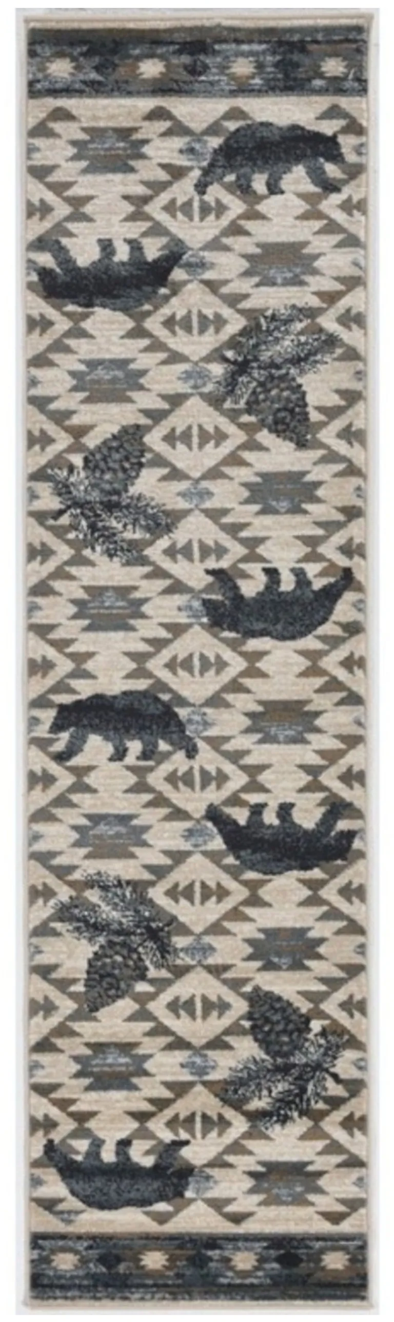 Ivory or Blue Polypropylene Runner Rug Photo 3