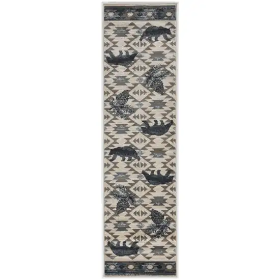 7' Ivory And Gray Woodland Lodge Runner Rug Photo 2