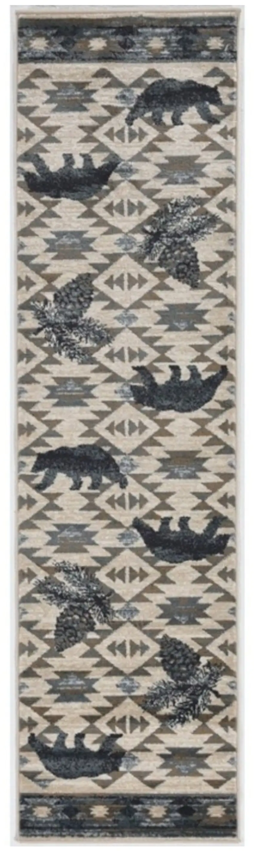 7' Ivory And Gray Woodland Lodge Runner Rug Photo 2
