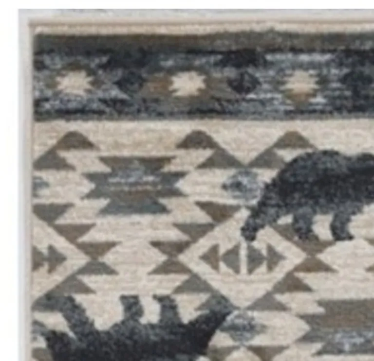 Ivory or Blue Polypropylene Runner Rug Photo 2