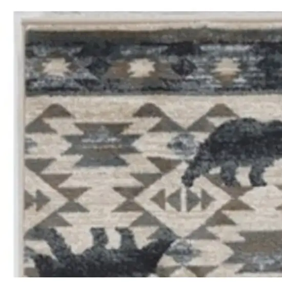 7' Ivory And Gray Woodland Lodge Runner Rug Photo 4