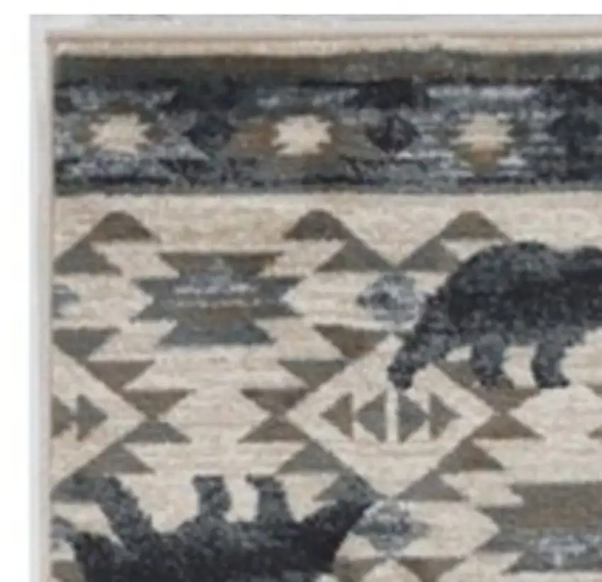 7' Ivory And Gray Woodland Lodge Runner Rug Photo 4