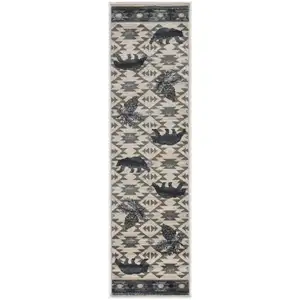 Photo of Ivory or Blue Polypropylene Runner Rug