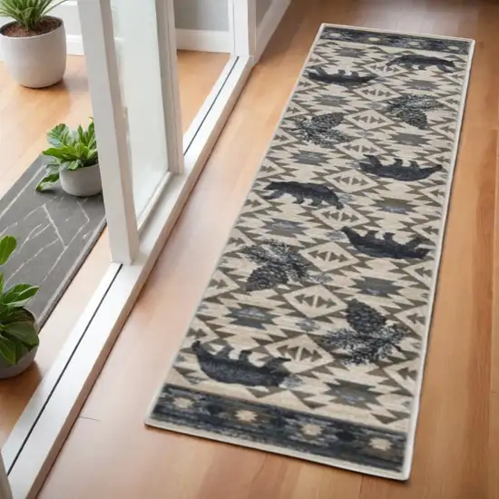 7' Ivory And Gray Woodland Lodge Runner Rug Photo 1