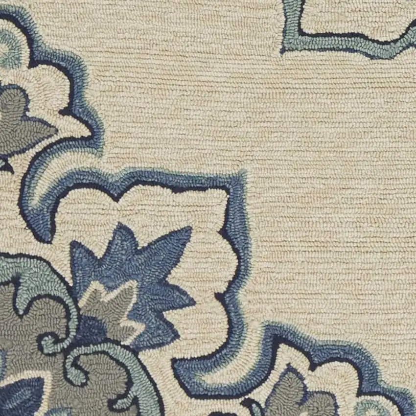 5' X 7' Ivory Or Blue Vines Bordered Uv Treated Indoor Outdoor Area Rug Photo 3