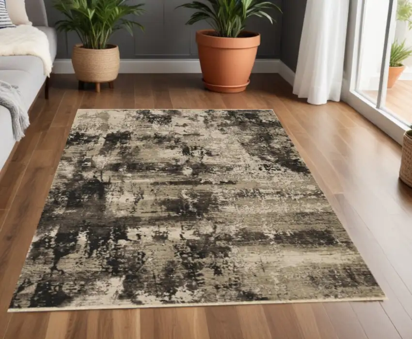 Ivory Or Charcoal Abstract Area Rug Photo 2
