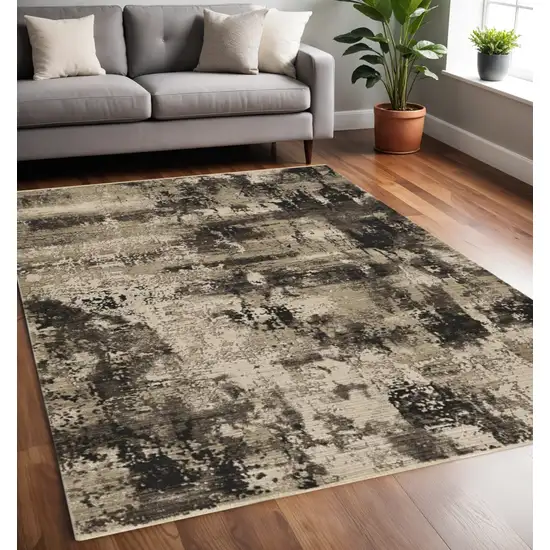 Charcoal Beige And Taupe Abstract Distressed Area Rug Photo 1