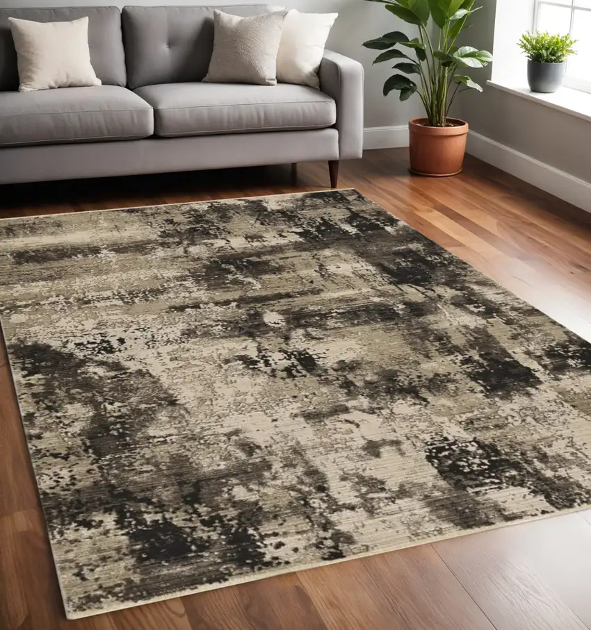 Charcoal Beige And Taupe Abstract Distressed Area Rug Photo 1