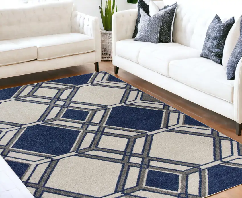 Ivory Or Denim Geometric Diamond Uv Treated Area Rug Photo 1