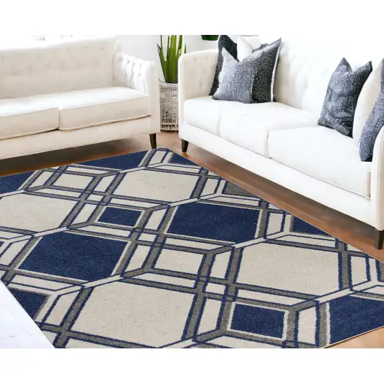 Ivory Or Denim Geometric Diamond Uv Treated Area Rug Photo 1