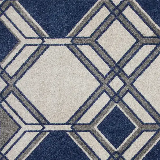 Blue Ivory And Gray Geometric Area Rug Photo 4