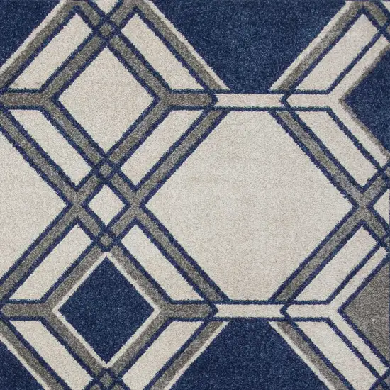Blue Ivory And Gray Geometric Area Rug Photo 9