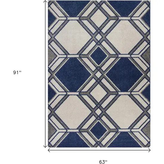Blue Ivory And Gray Geometric Area Rug Photo 3