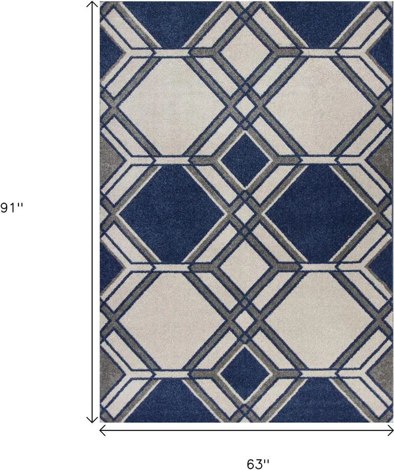 Ivory or Denim Geometric Diamond UV Treated Area Rug Photo 4