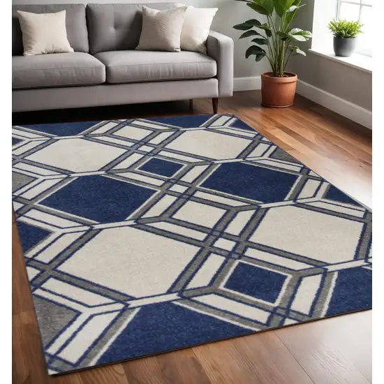 Blue Ivory And Gray Geometric Area Rug Photo 1