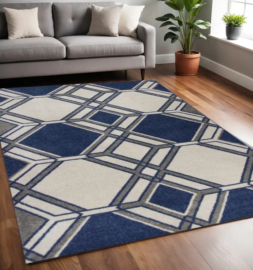 Blue Ivory And Gray Geometric Area Rug Photo 1