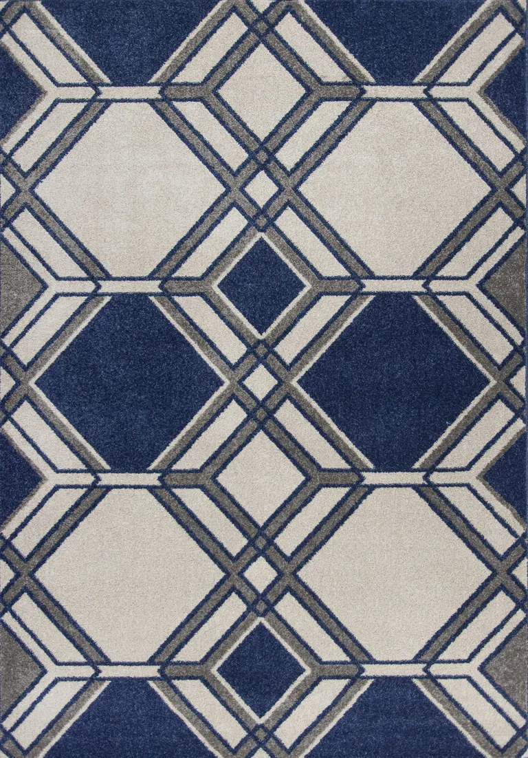 Ivory or Denim Geometric Diamond UV Treated Area Rug Photo 3
