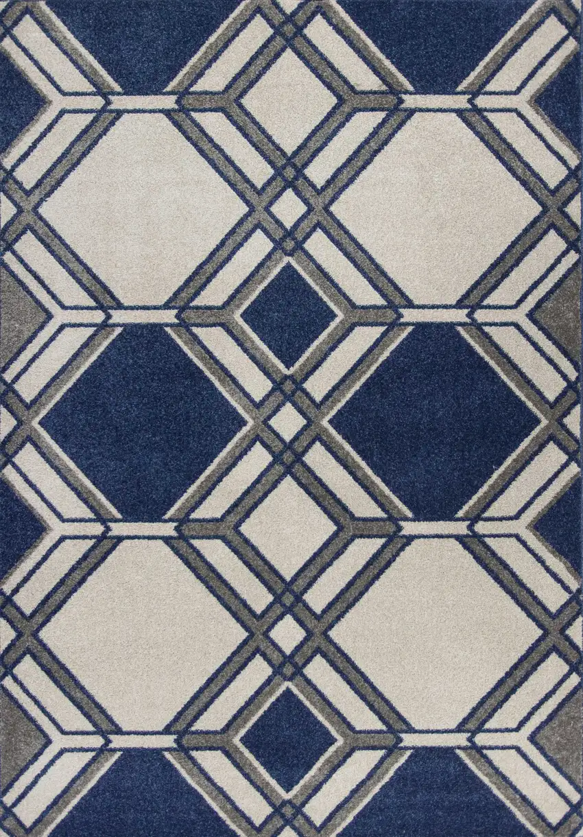 Blue Ivory And Gray Geometric Area Rug Photo 2