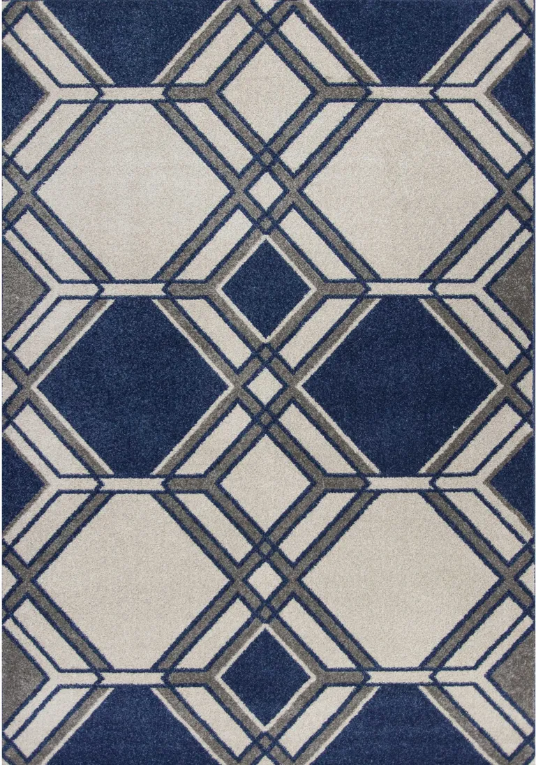 Ivory or Denim Geometric Hexagon UV Treated Accent Rug Photo 4